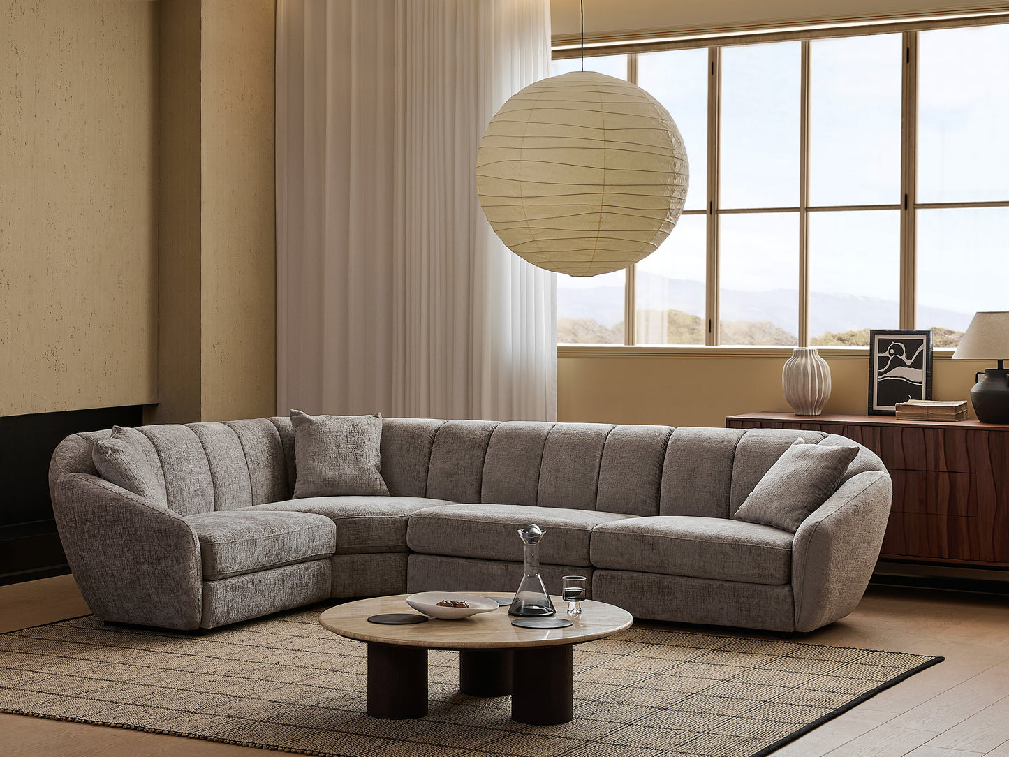Modern Scallop L-Shaped 4-Seater Sofa With Anti Slip Plastic Feet