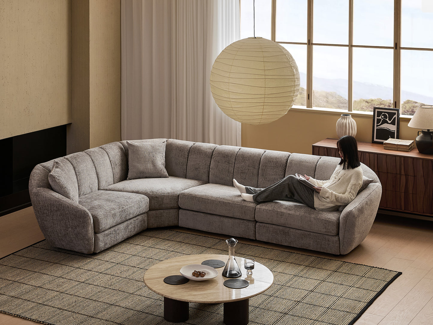 Modern Scallop L-Shaped 4-Seater Sofa With Anti Slip Plastic Feet