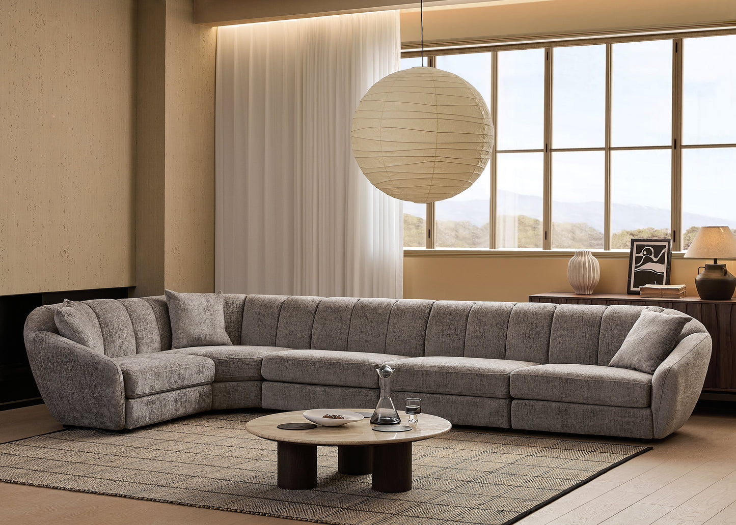 Modern L-Shaped Scallop Sofa With 5 Seats, Anti Slip Plastic Foot Segmented Sofa