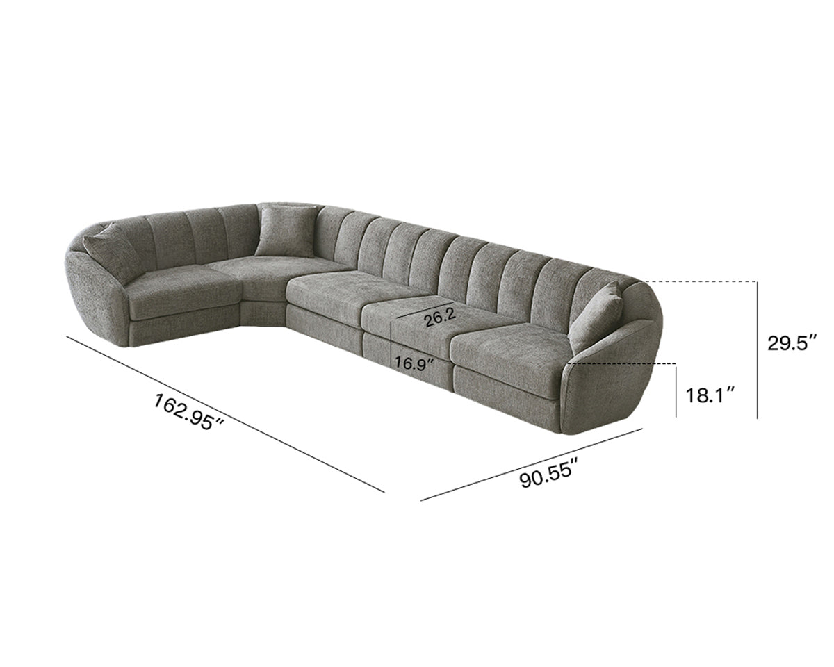 Modern L-Shaped Scallop Sofa With 5 Seats, Anti Slip Plastic Foot Segmented Sofa
