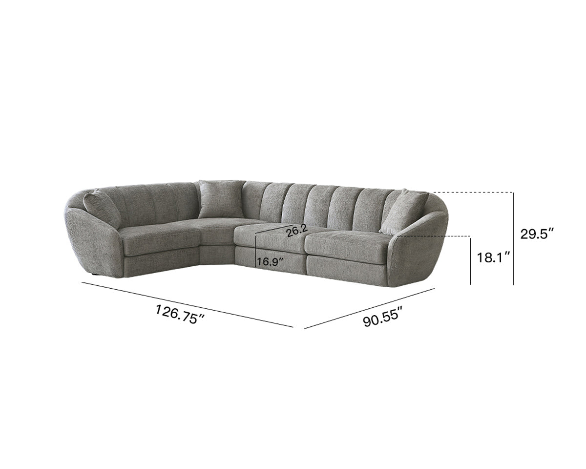 Modern Scallop L-Shaped 4-Seater Sofa With Anti Slip Plastic Feet