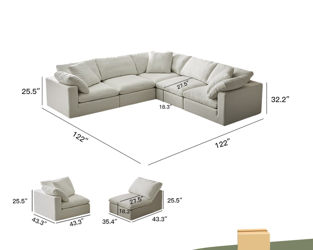 Modern Modular L-Shaped Sectional Sofa With Corner Chairs