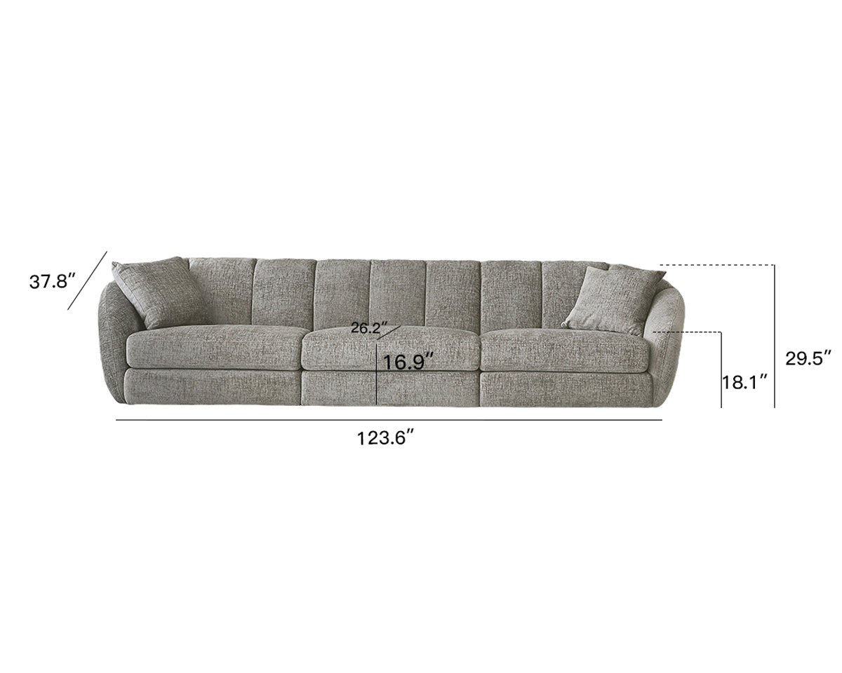 Modern scallop sofa - 3 seats, curved design, soft velvet fabric and non slip base