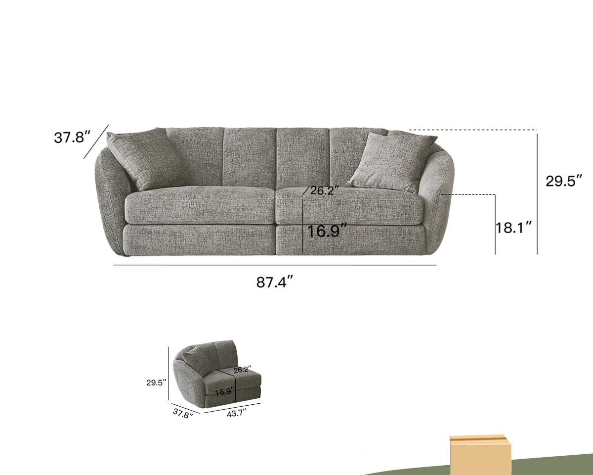 Modern scallop sofa - double seat, curved design with anti slip base