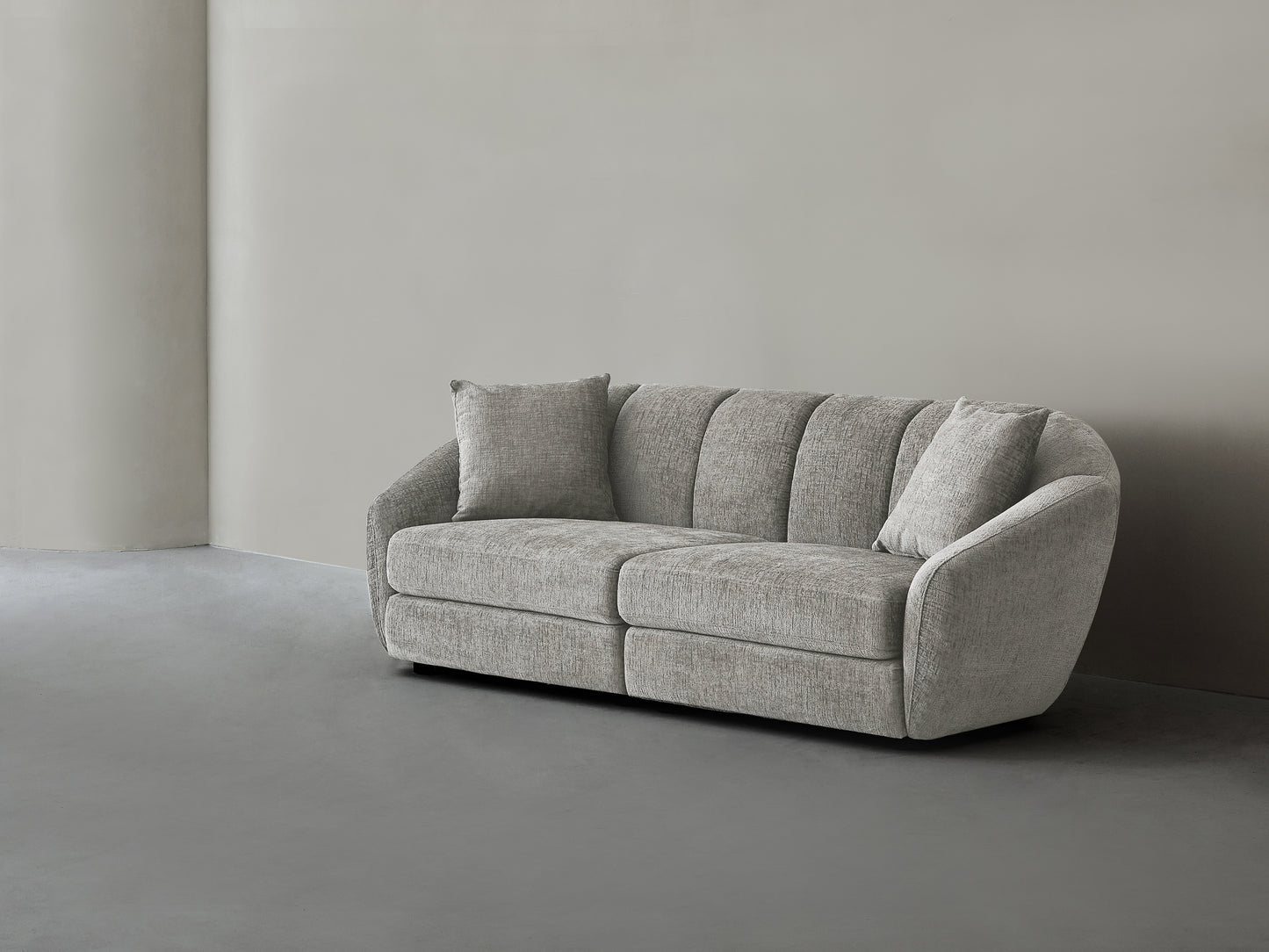 Modern scallop sofa - double seat, curved design with anti slip base