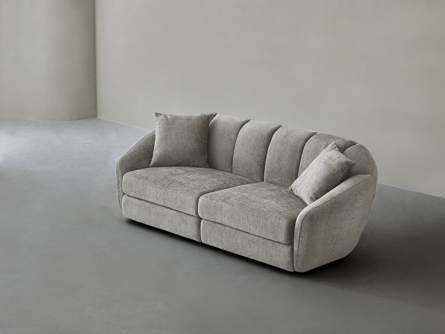 Modern scallop sofa - double seat, curved design with anti slip base