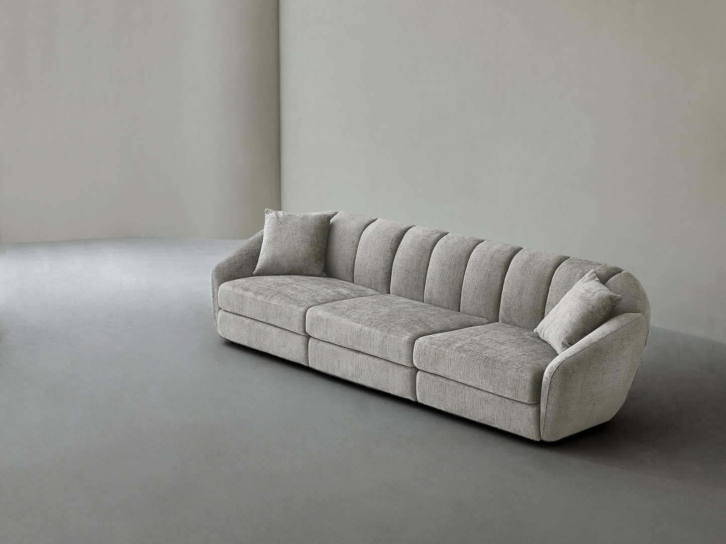 Modern scallop sofa - 3 seats, curved design, soft velvet fabric and non slip base