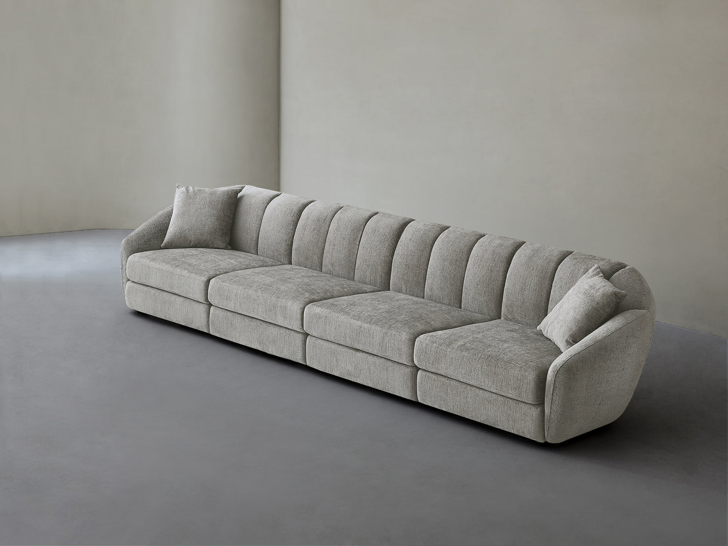 Modern Scallop Sofa - 4 Seats, Curved Design, Soft Velvet Fabric And Non Slip Base