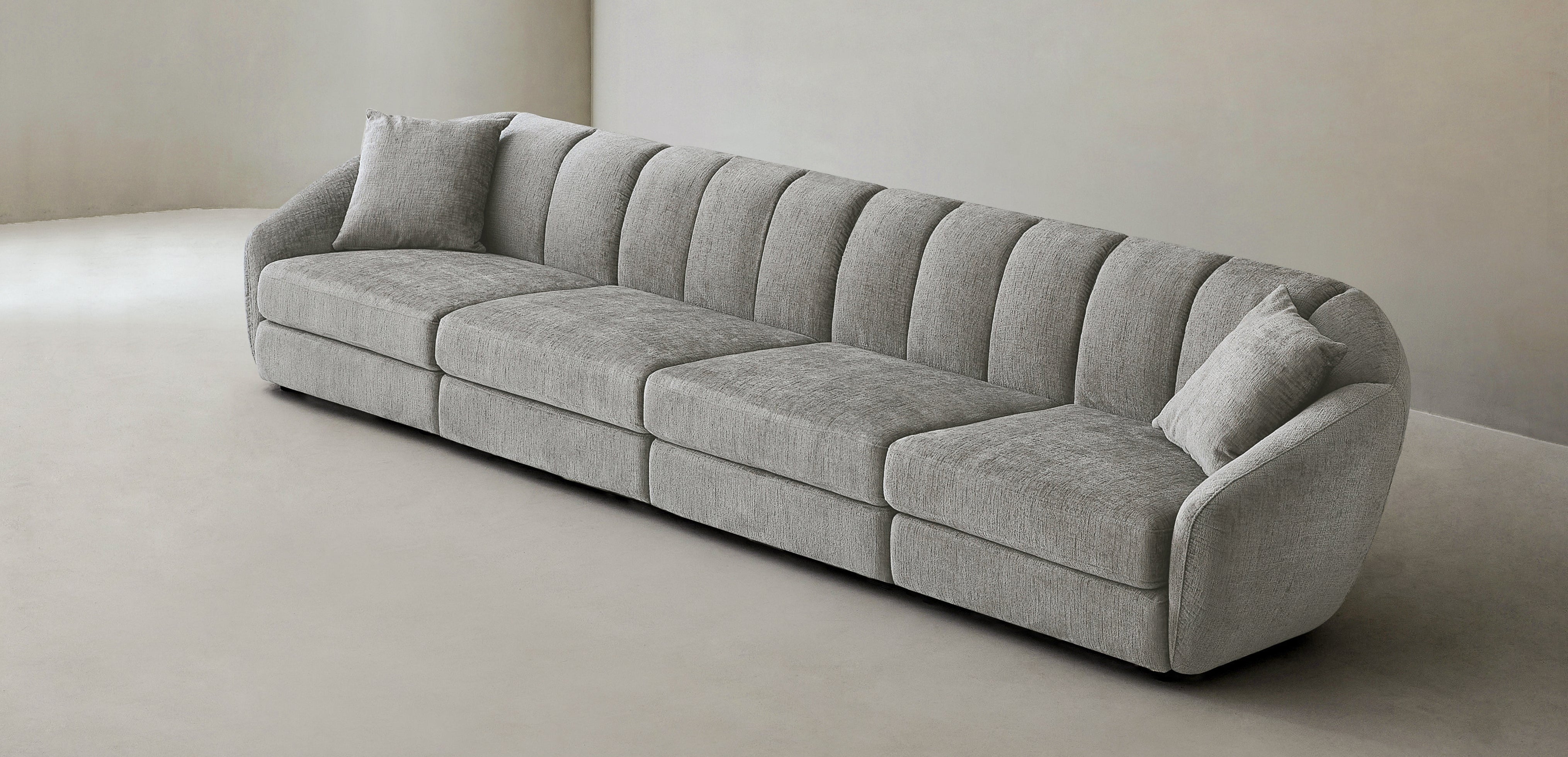Modern Scallop Sofa - 4 Seats, Curved Design, Soft Velvet Fabric And Non Slip Base