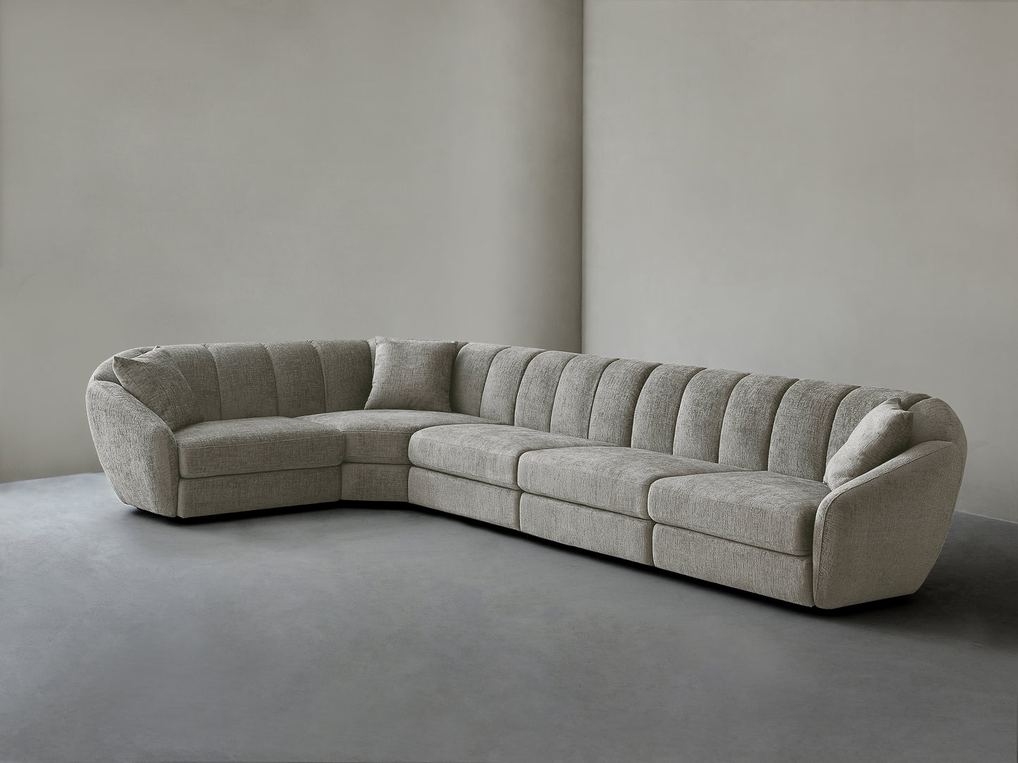 Modern L-Shaped Scallop Sofa With 5 Seats, Anti Slip Plastic Foot Segmented Sofa