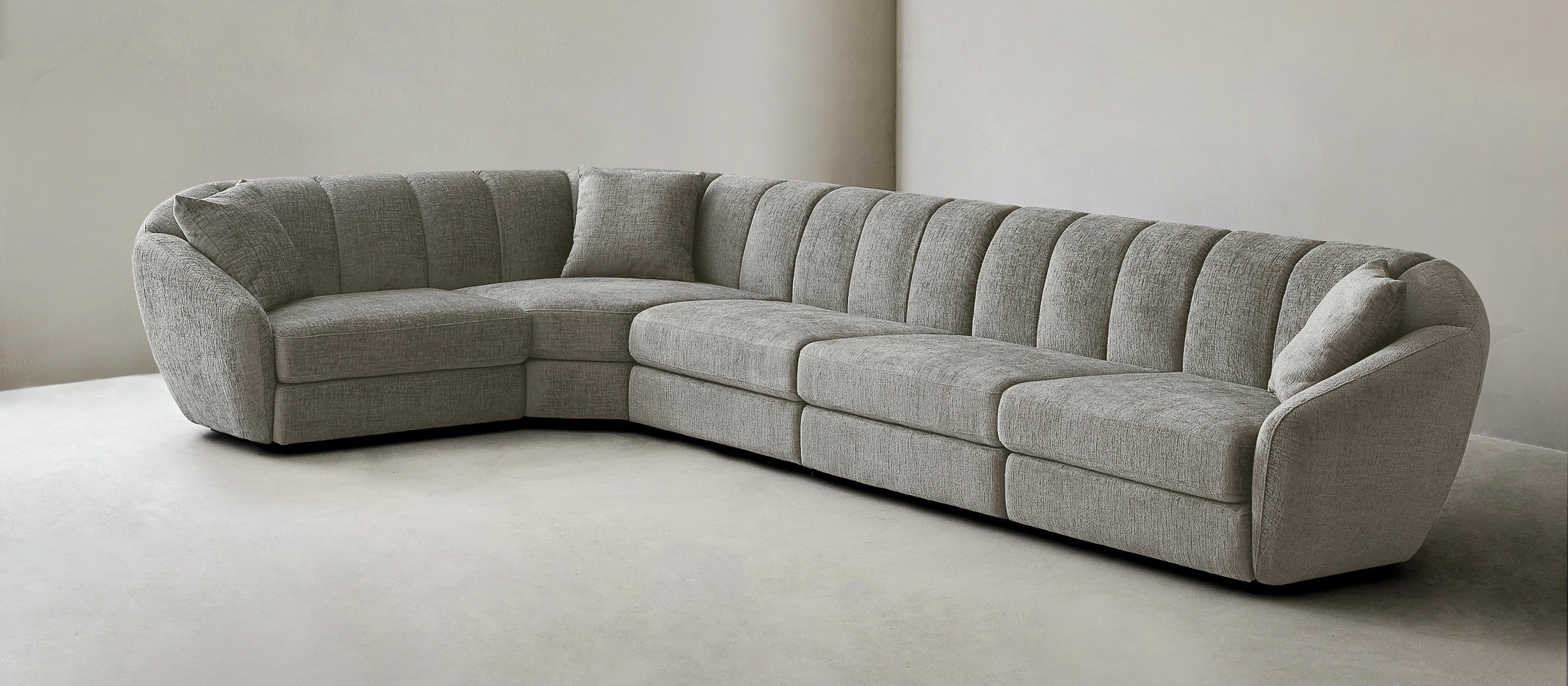 Modern L-Shaped Scallop Sofa With 5 Seats, Anti Slip Plastic Foot Segmented Sofa