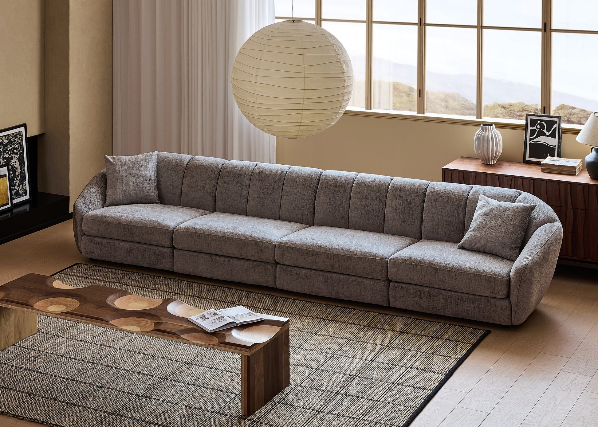 Modern Scallop Sofa Seats, Curved Design, Soft Velvet Fabric