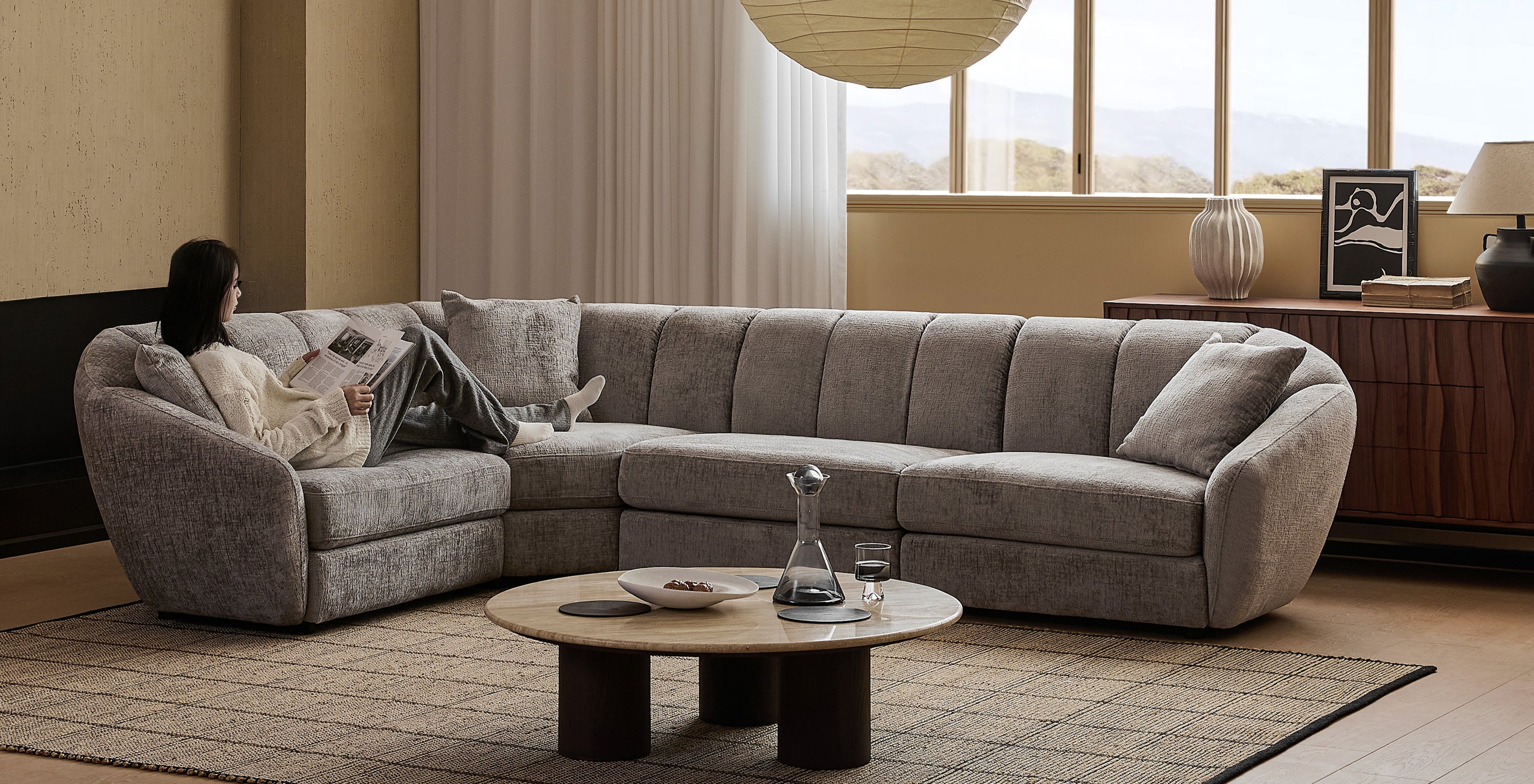 Modern Scallop L-Shaped 4-Seater Sofa With Anti Slip Plastic Feet