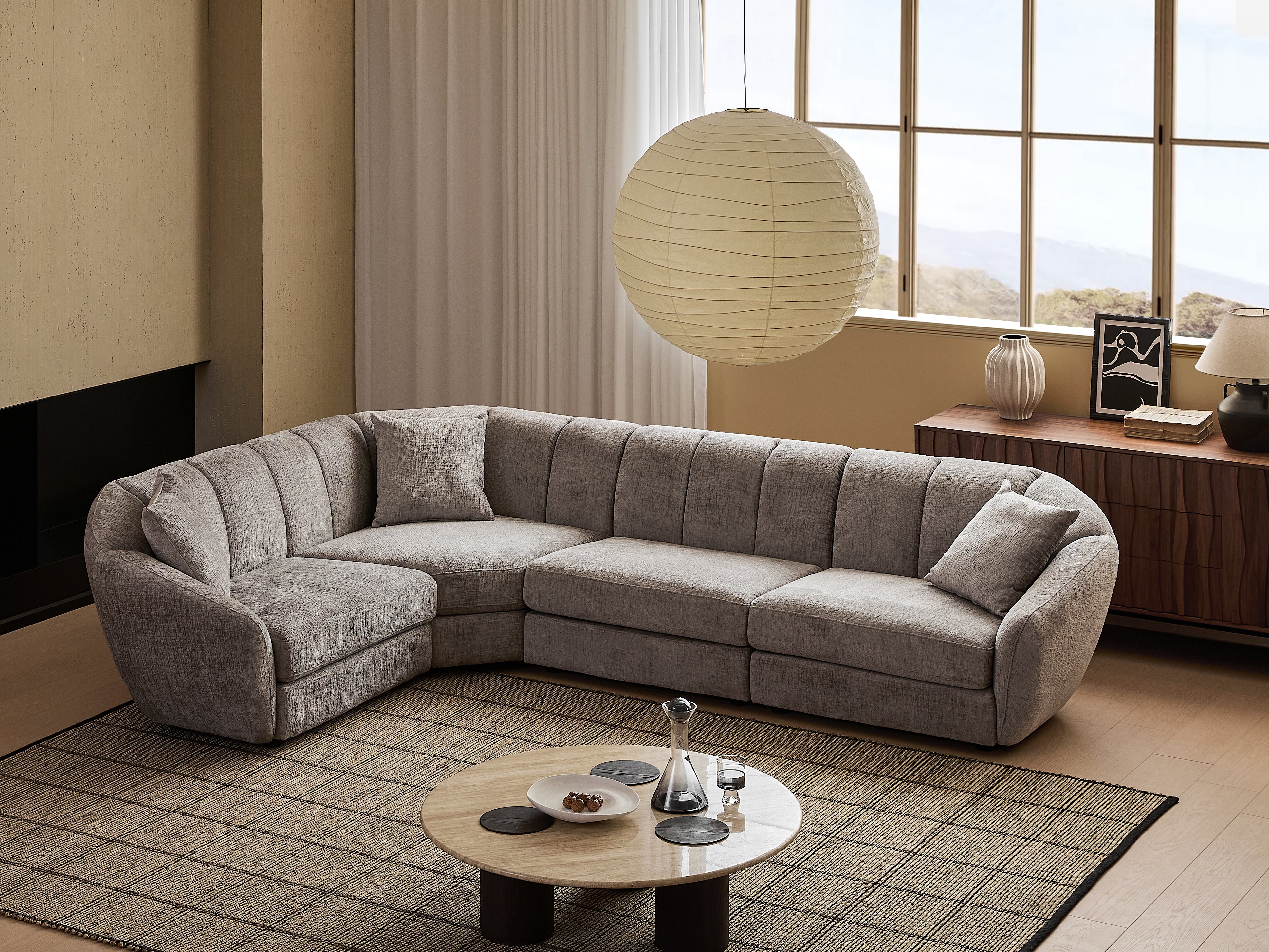 Modern Scallop L-Shaped 4-Seater Sofa With Anti Slip Plastic Feet