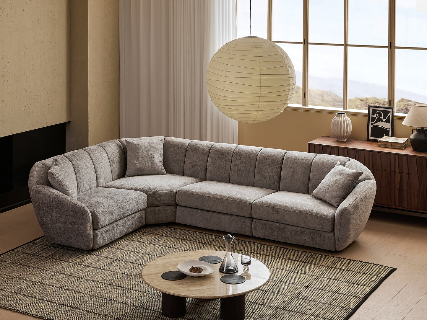 Modern Scallop L-Shaped 4-Seater Sofa With Anti Slip Plastic Feet