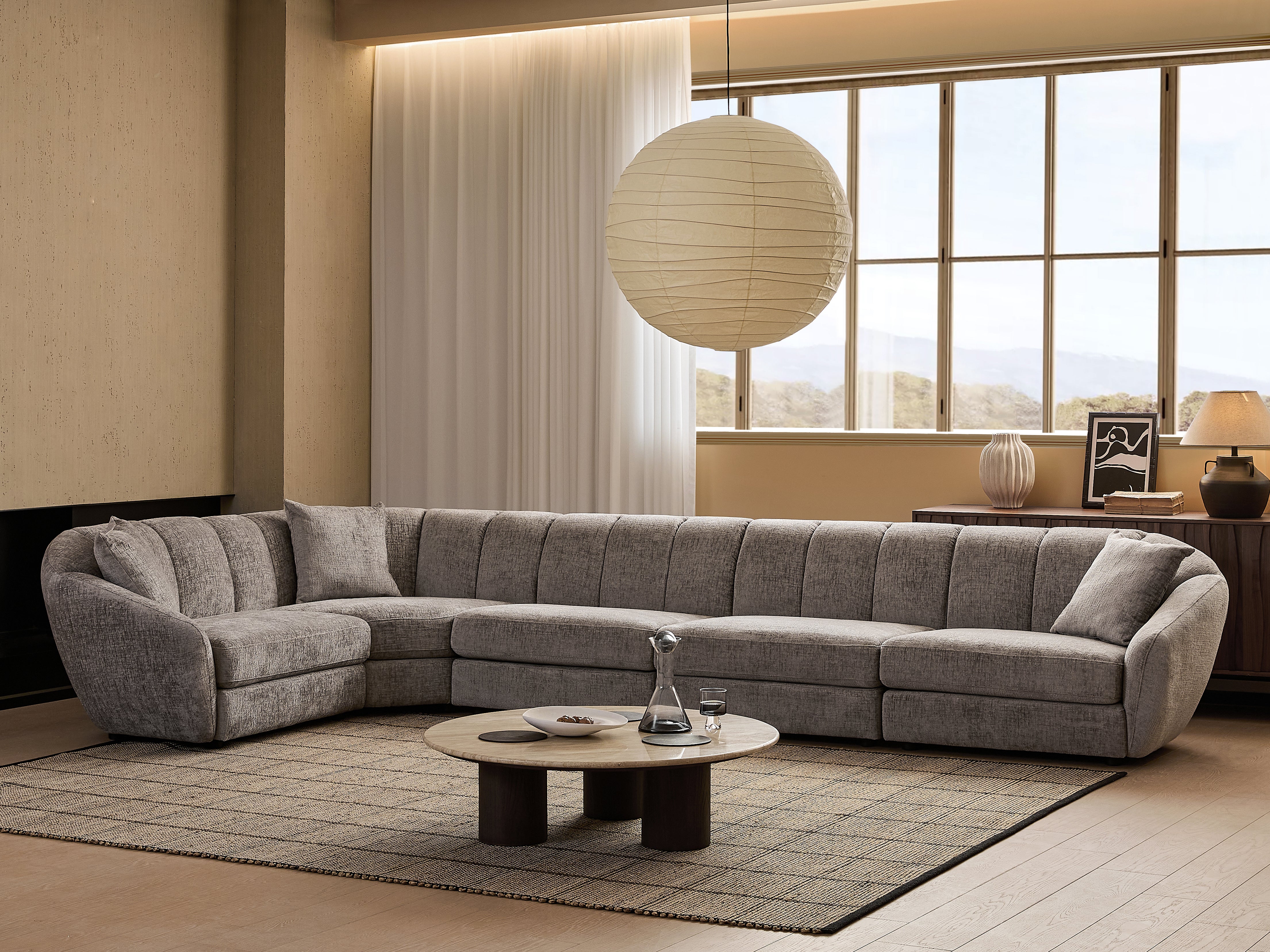 Modern L-Shaped Scallop Sofa With 5 Seats, Anti Slip Plastic Foot Segmented Sofa