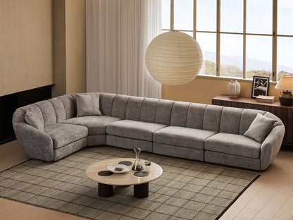 Modern L-Shaped Scallop Sofa With 5 Seats, Anti Slip Plastic Foot Segmented Sofa