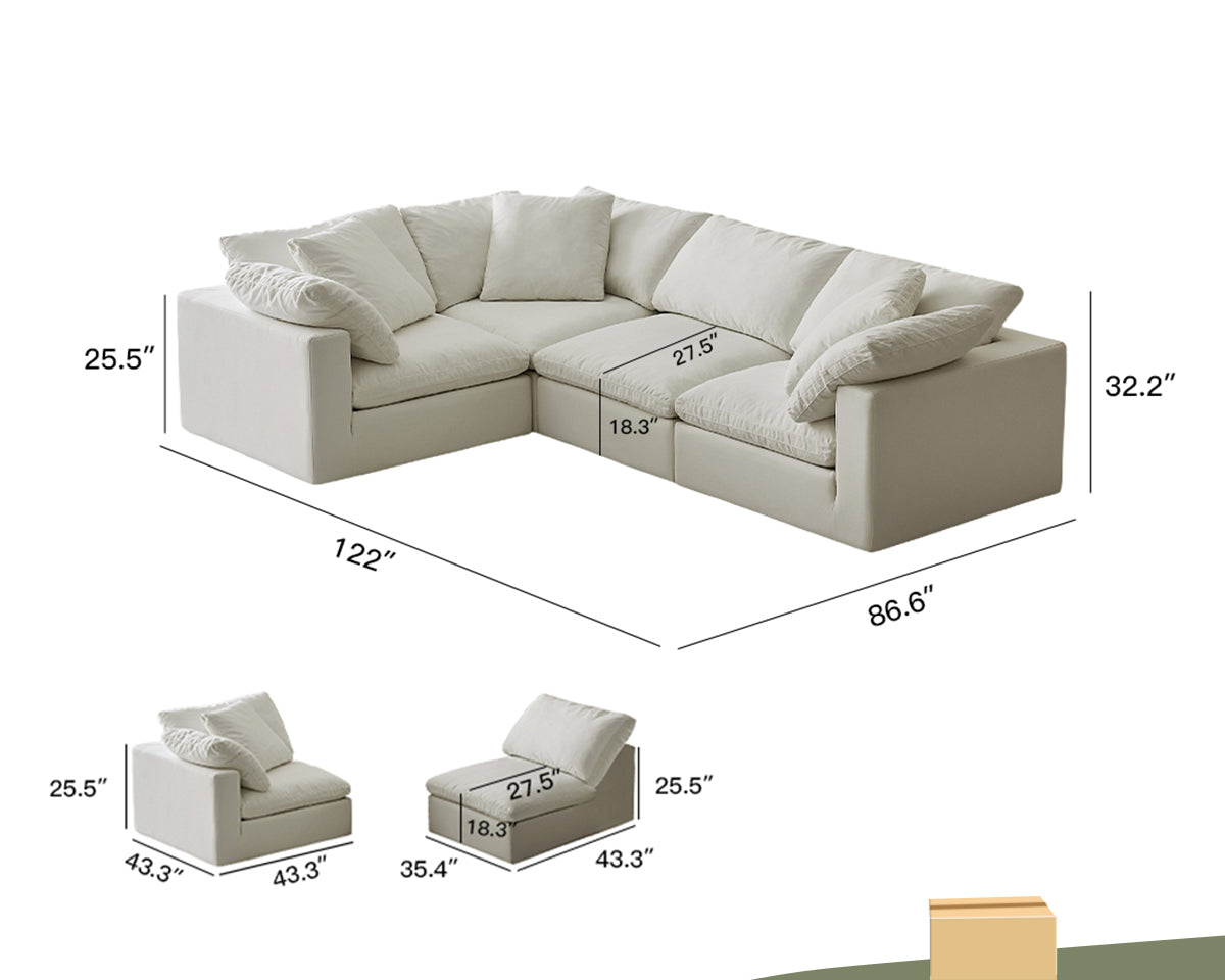 Cloud Sofa With Three Seats And Corner Chairs For 3 Assembly - L Type