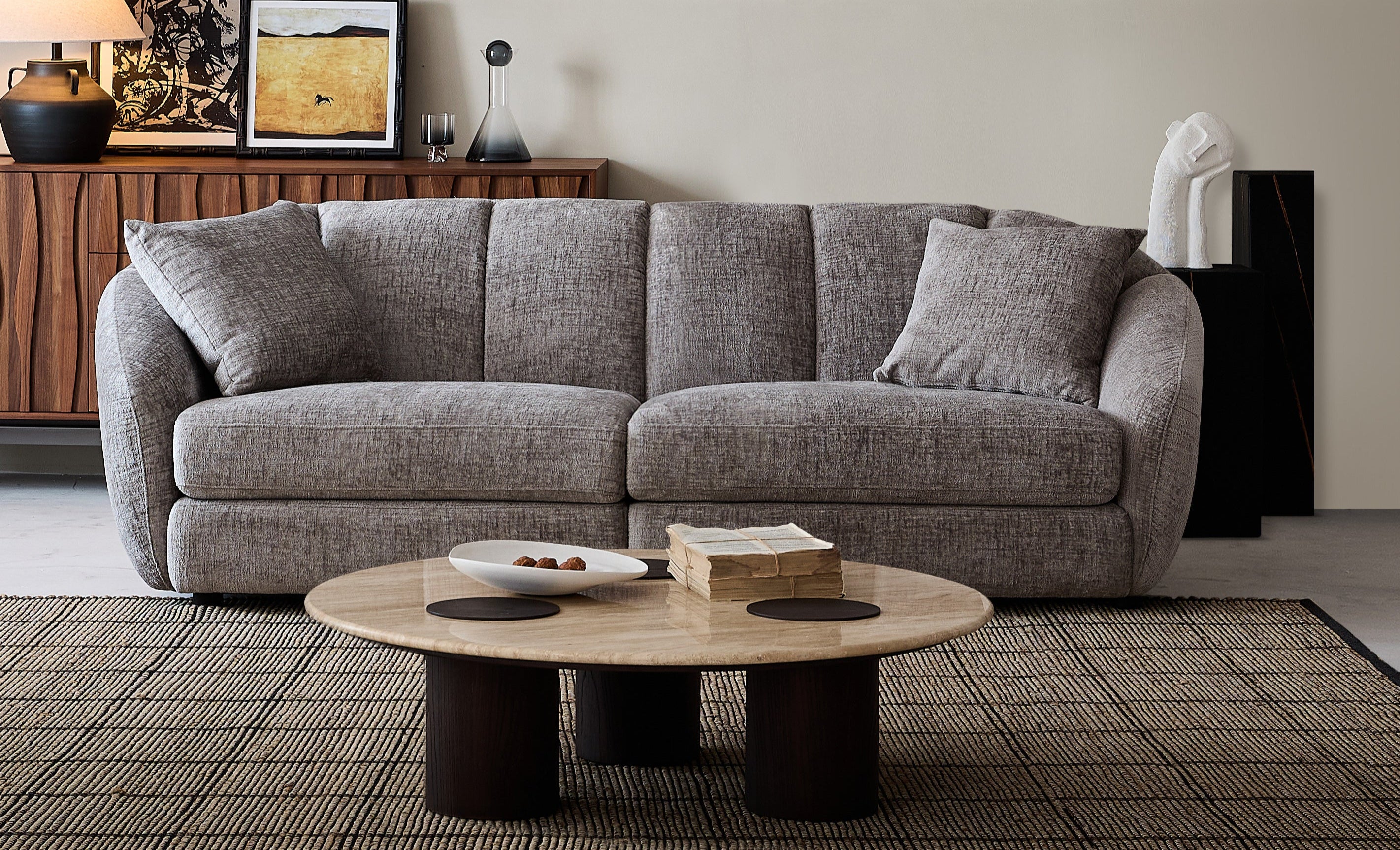 Second image of Modern scallop sofa - double seat, curved design with anti slip base