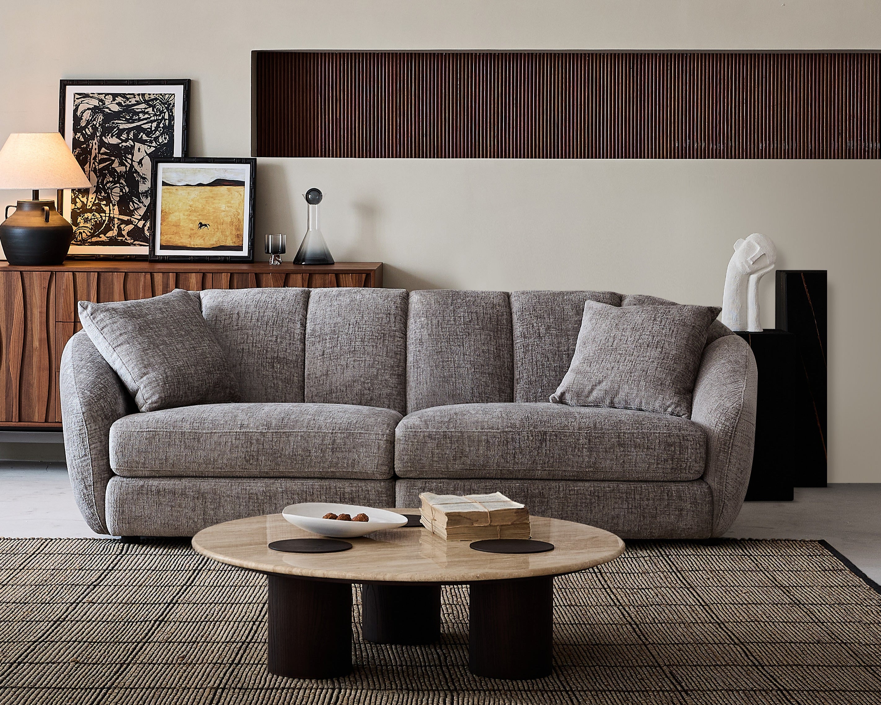 Second image of Modern scallop sofa - double seat, curved design with anti slip base