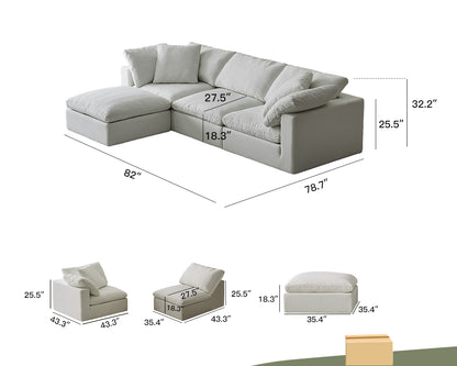 Modern Modular Design With Straight 3 Person Seating With Ottoman
