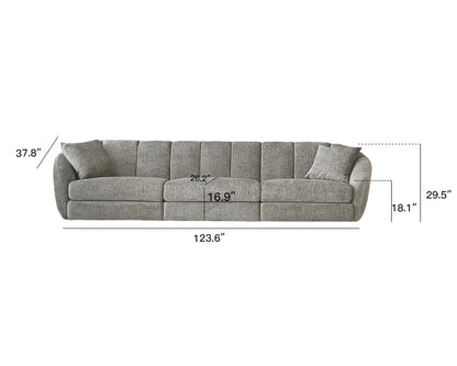 Modern scallop sofa - 3 seats, curved design, soft velvet fabric and non slip base