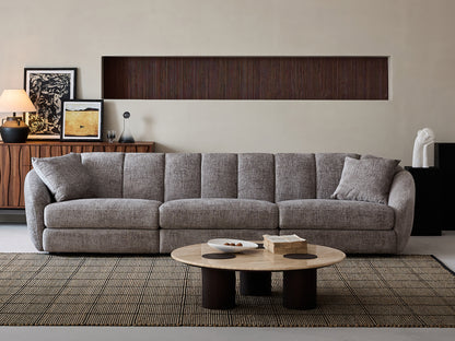 Modern scallop sofa - 3 seats, curved design, soft velvet fabric and non slip base