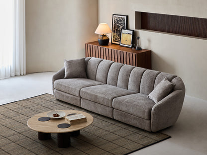Modern scallop sofa - 3 seats, curved design, soft velvet fabric and non slip base