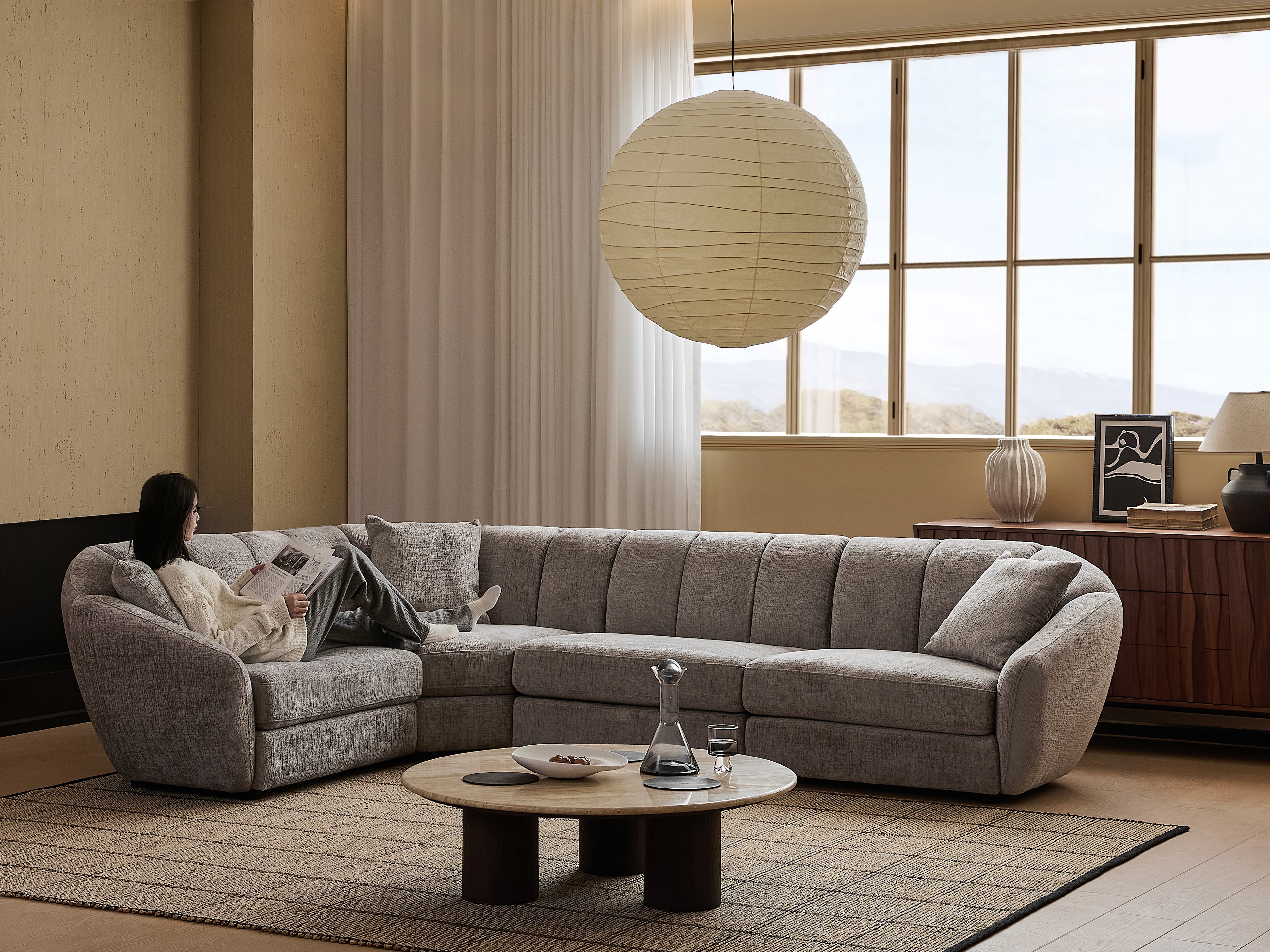Modern Scallop L-Shaped 4-Seater Sofa With Anti Slip Plastic Feet