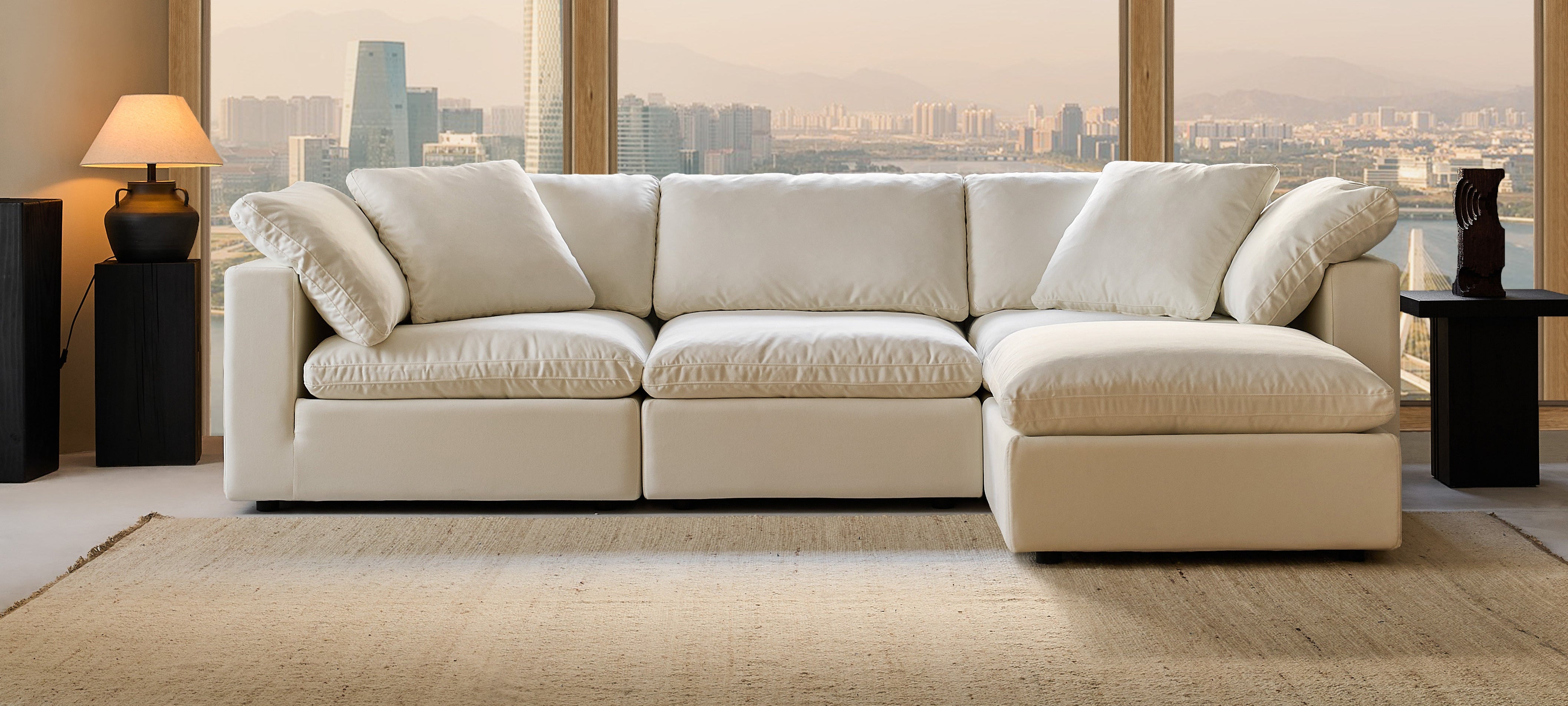 Modern Modular Design With Straight 3 Person Seating With Ottoman
