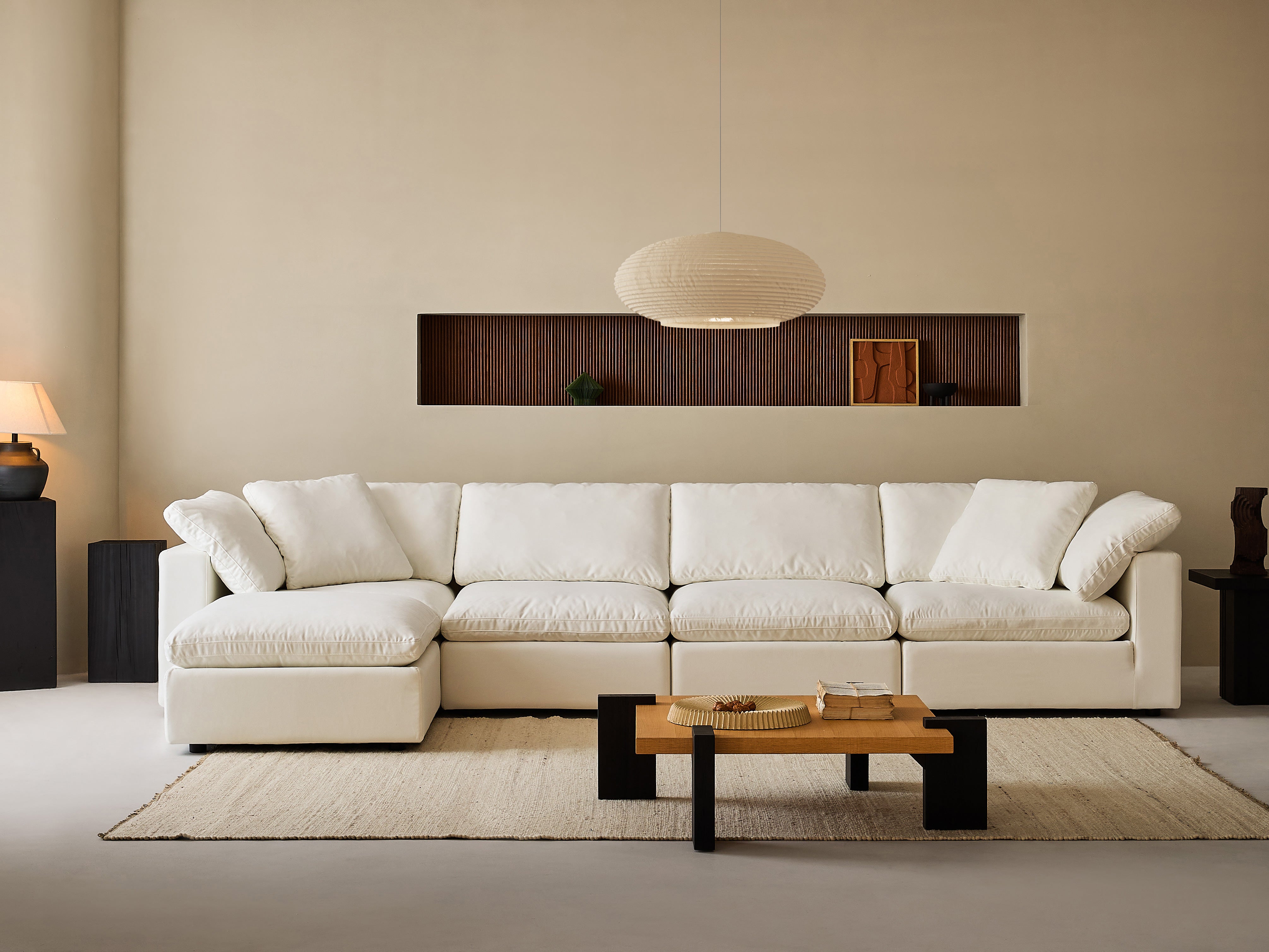 Cloud sofa | Modern Modular Design With Straight 4 Person Seating With Ottoman