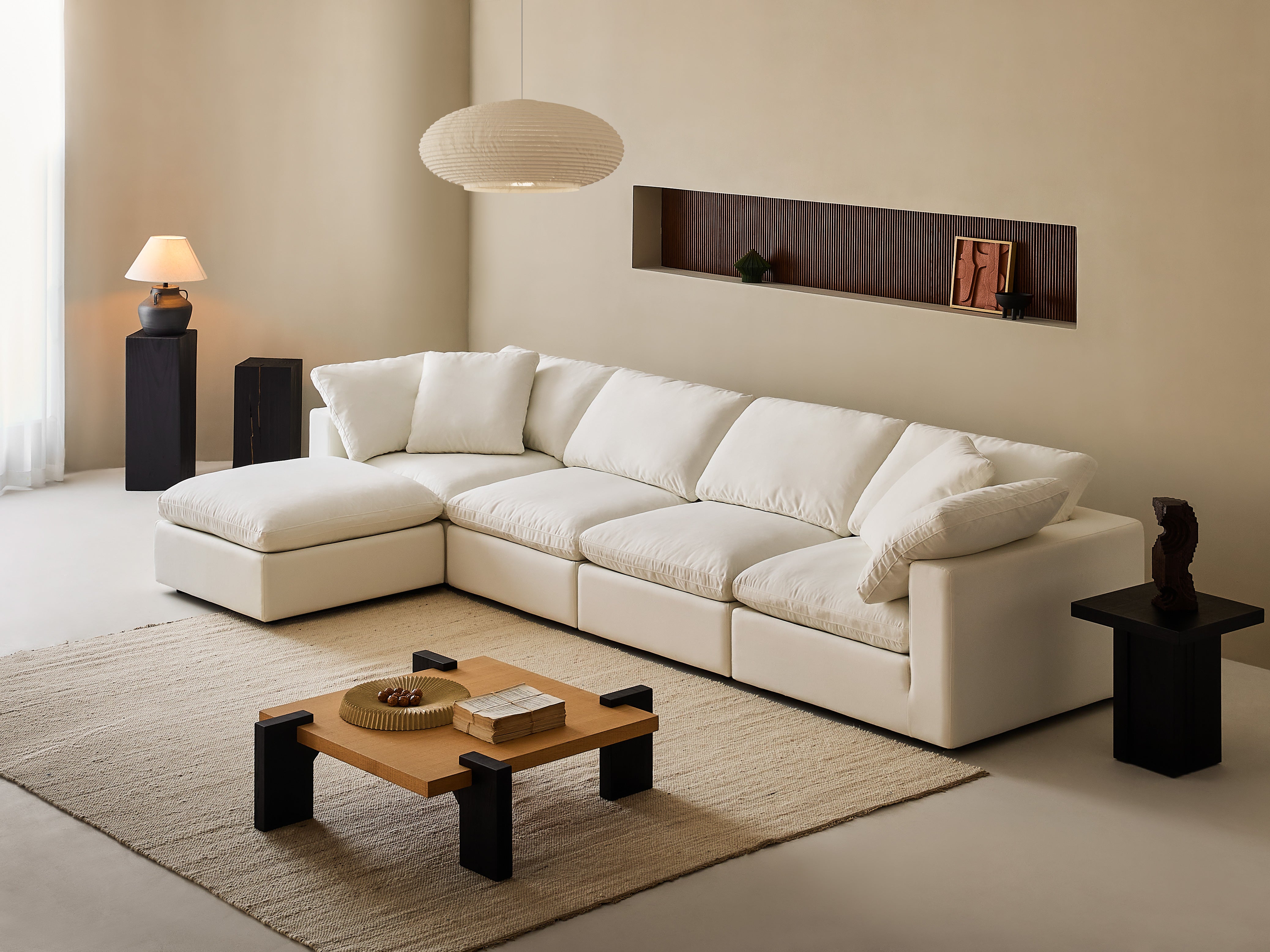 Cloud sofa | Modern Modular Design With Straight 4 Person Seating With Ottoman