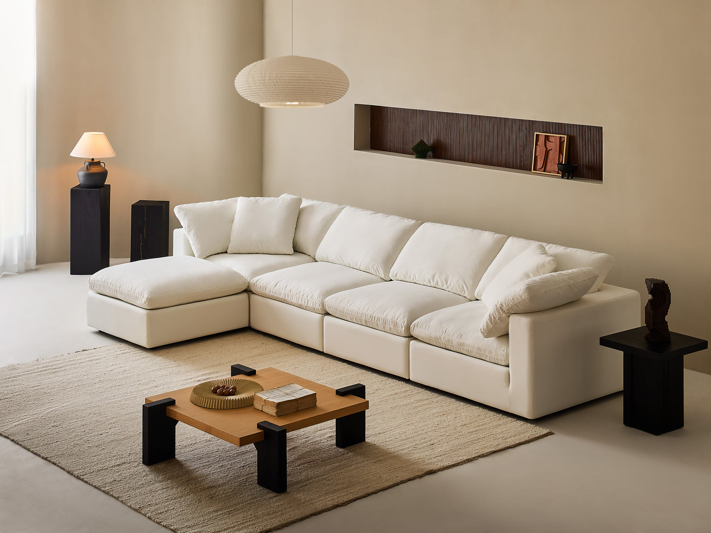 Cloud sofa | Modern Modular Design With Straight 4 Person Seating With Ottoman